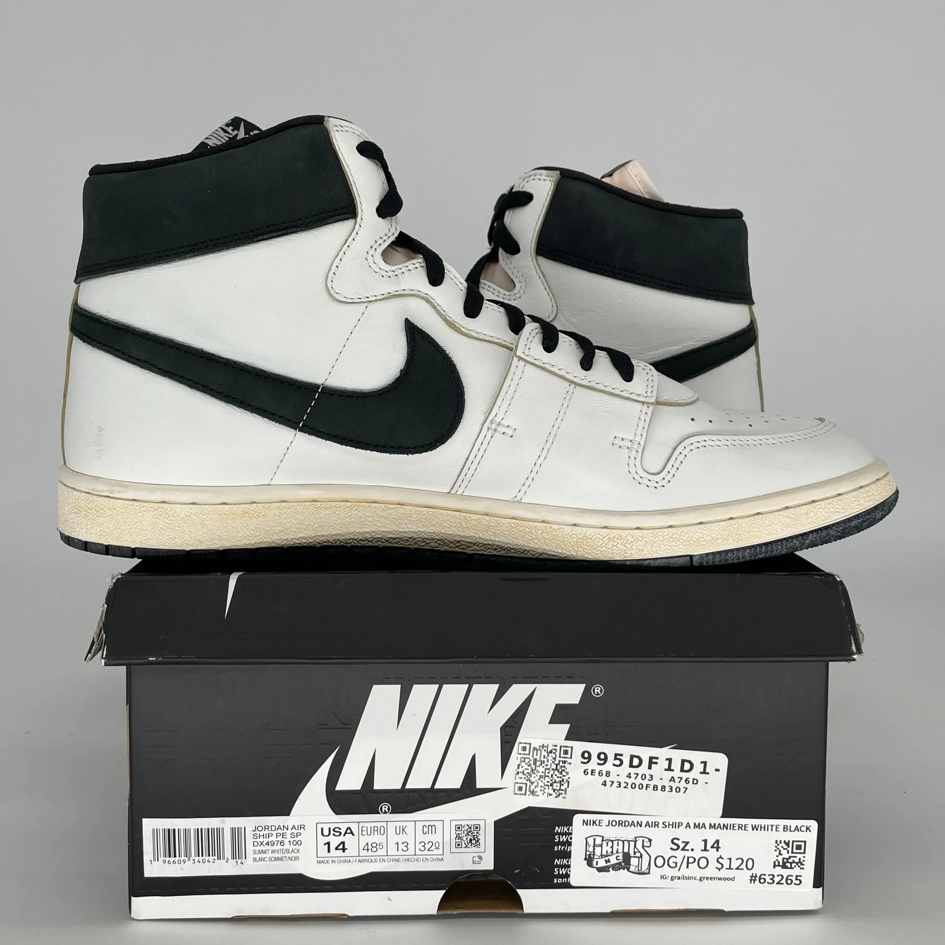 NIKE JORDAN AIR SHIP A MA MANIERE WHITE BLACK SIZE 14 DX4976-100