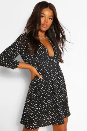 Polka Dot Woven Wrap Skater Dress