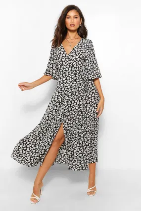 Printed Wrap Maxi Dress