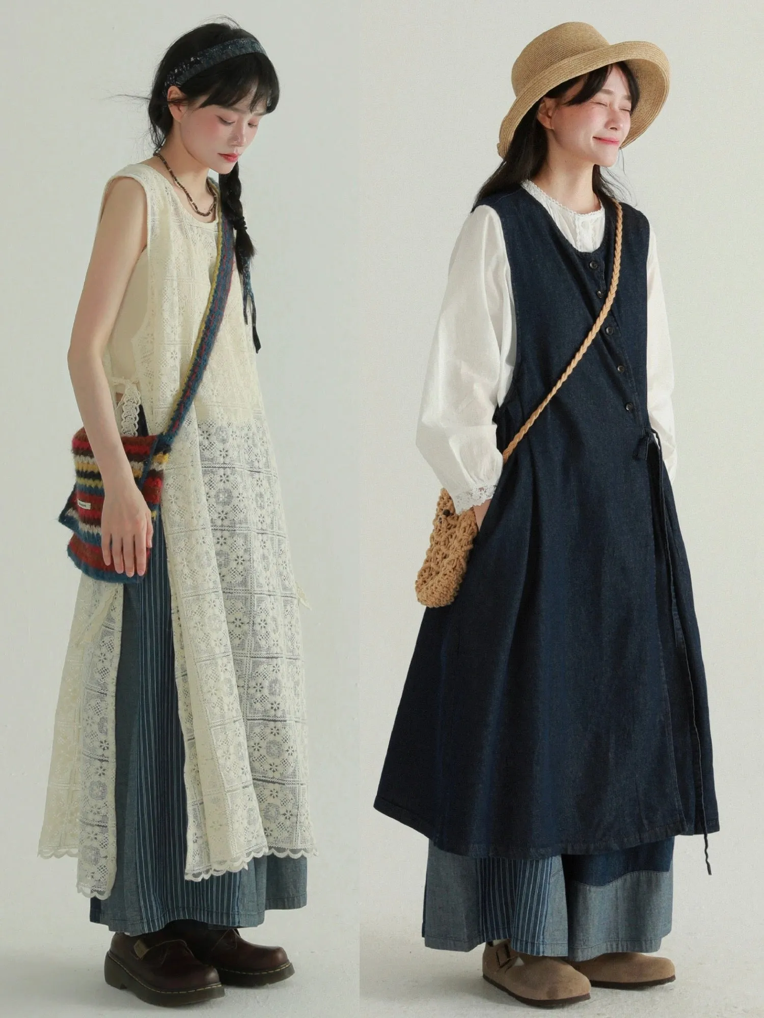 Rare RARE Japanese denim spliced wide-leg pants, loose and drapey, small high-waisted wide-leg floor-length pants for women