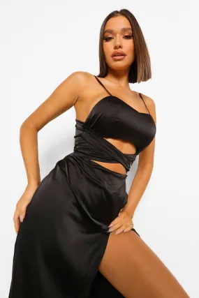 Satin Twist Front Wrap Midi Dress