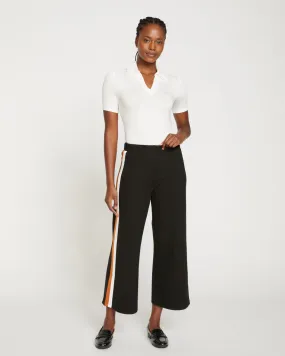 Stephanie Wide Leg Stripe Ponte Pants 27 Inch - Black with Ochre/White Stripe