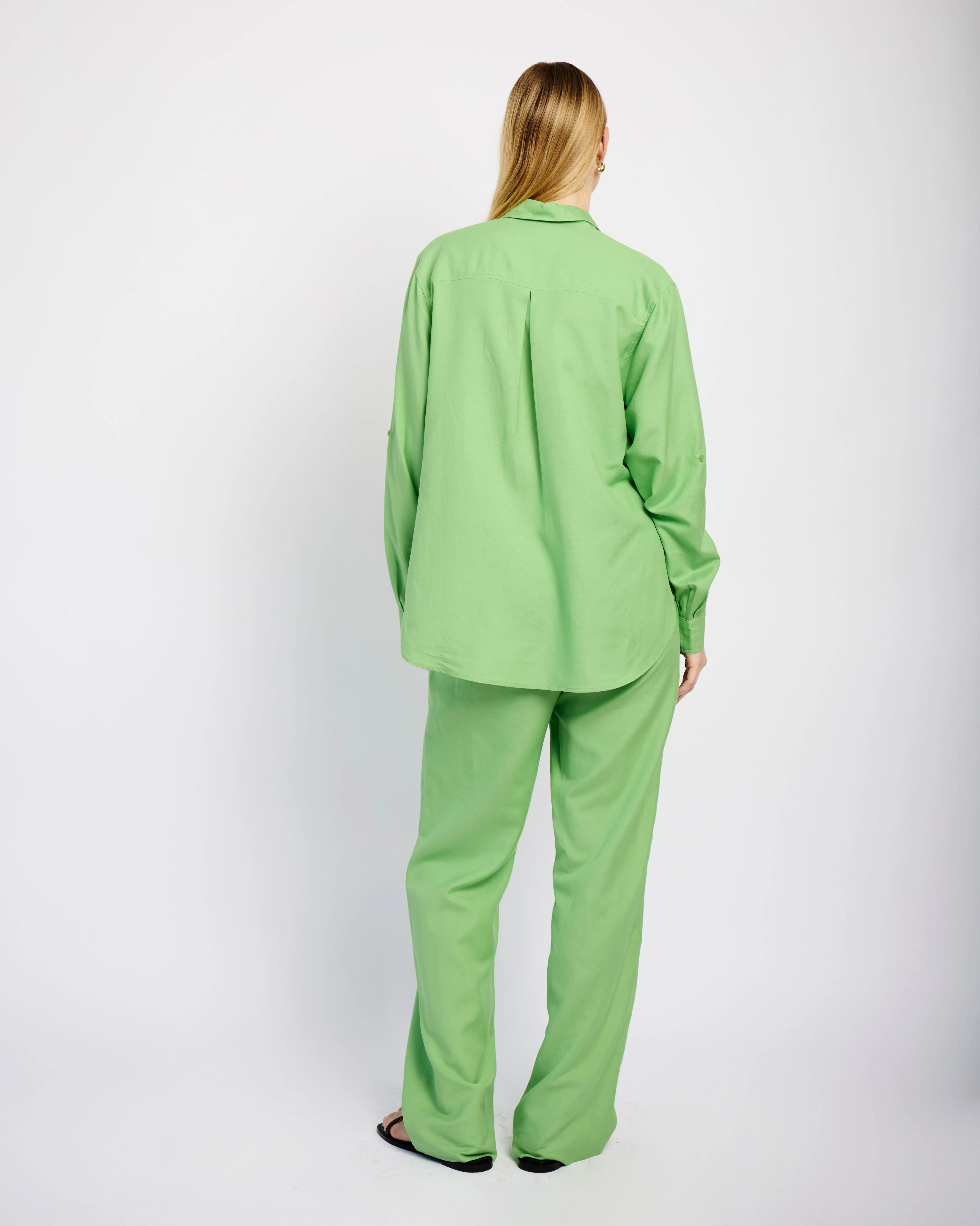 Straight Leg Linen Pants in Green