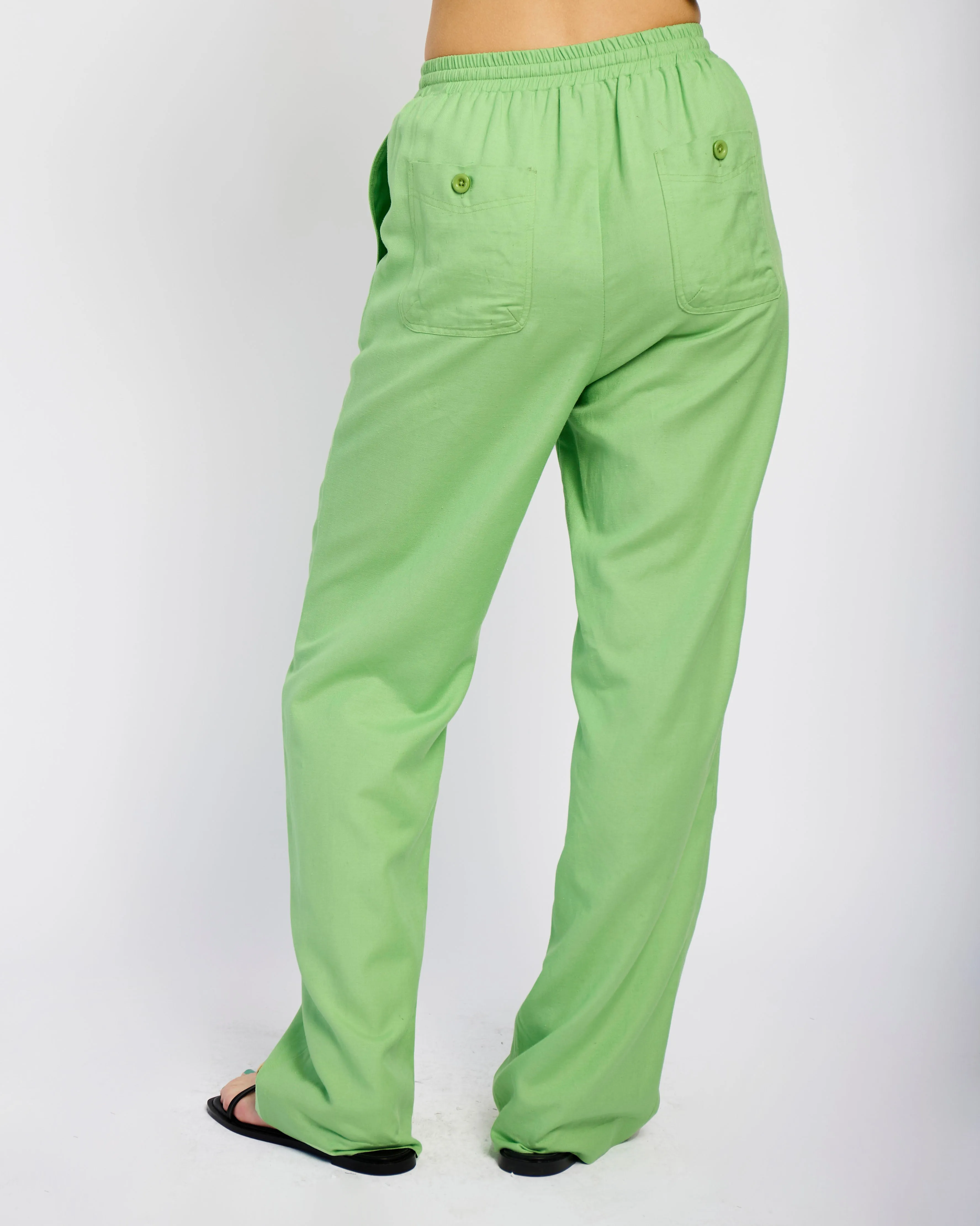 Straight Leg Linen Pants in Green