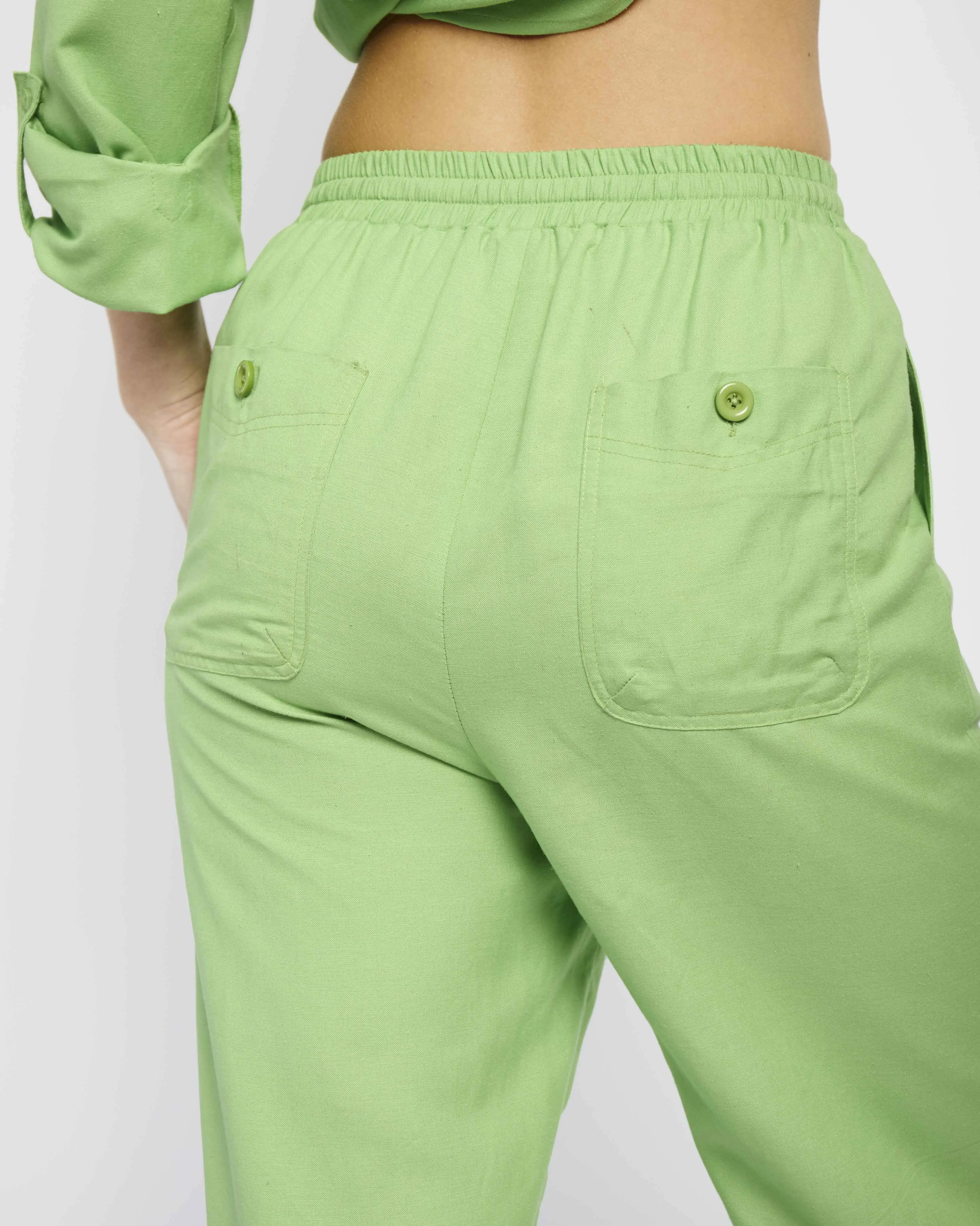 Straight Leg Linen Pants in Green