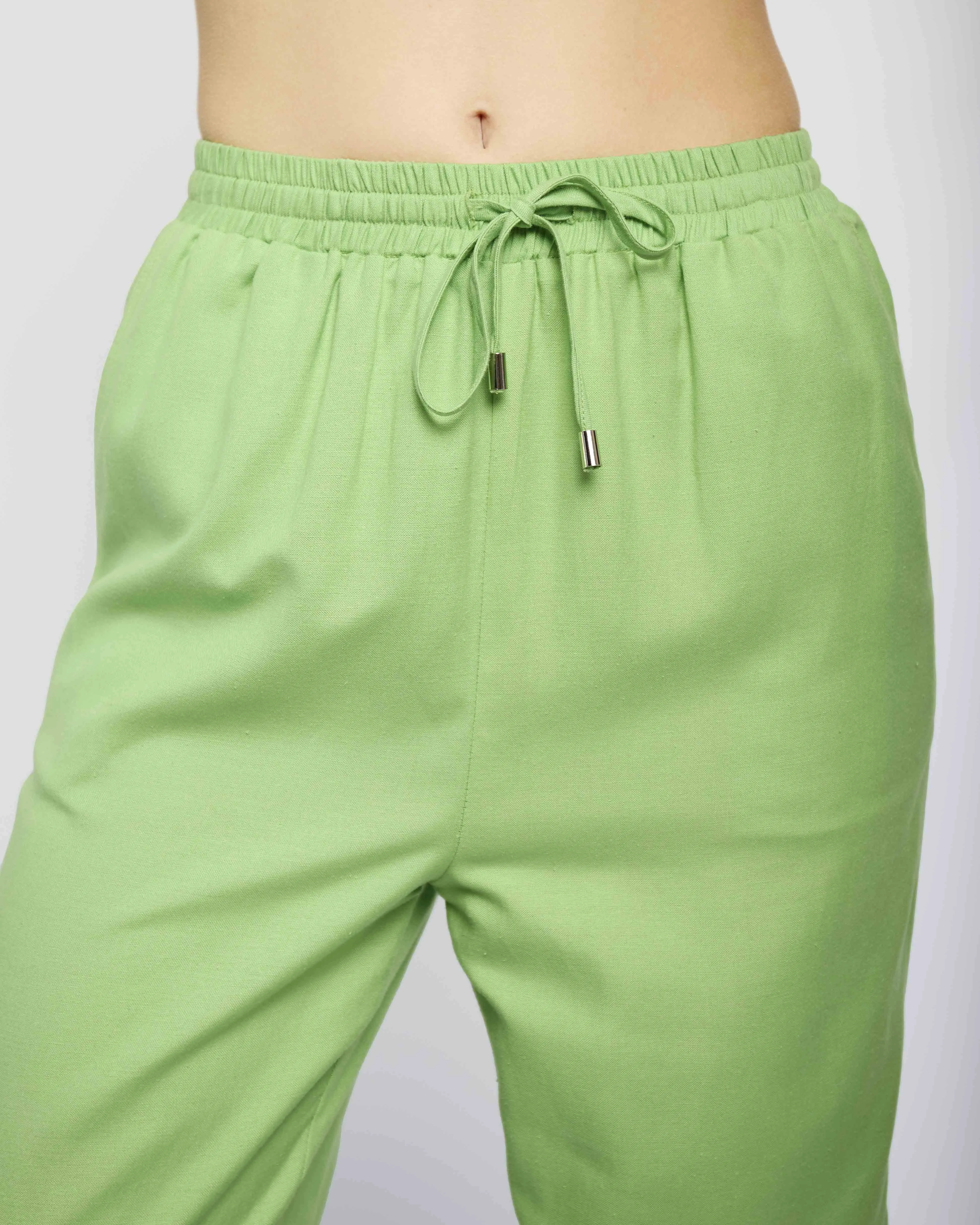 Straight Leg Linen Pants in Green