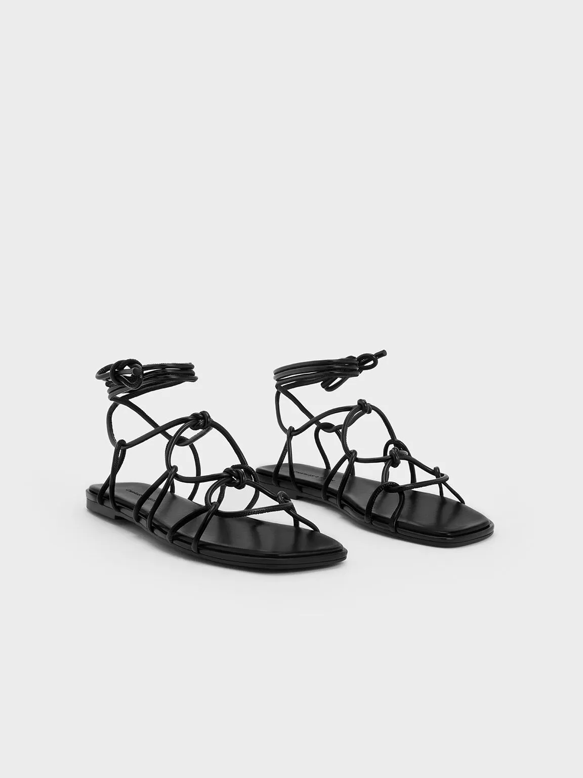 Strappy Knotted Tie-Around Sandals - Black