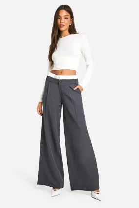 Tailored Contrast Waistband Straight Leg Pants