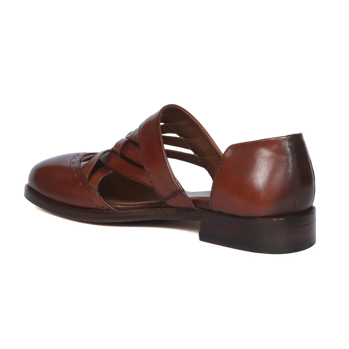 Tan Leather Caligae Peshawari Sandals