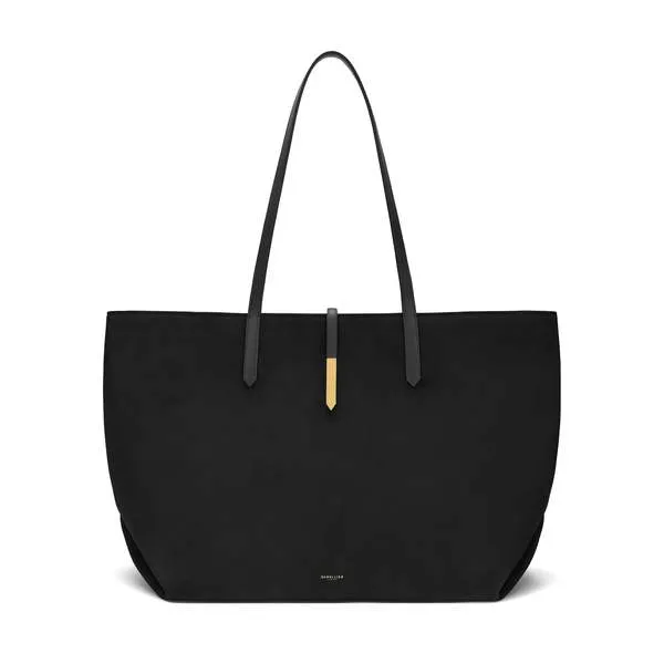 The Large Tokyo Suede & Smooth Leather Tote - Black