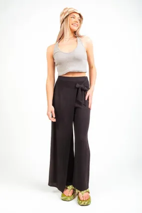 Very J Waist Tie Flared Leg Pants