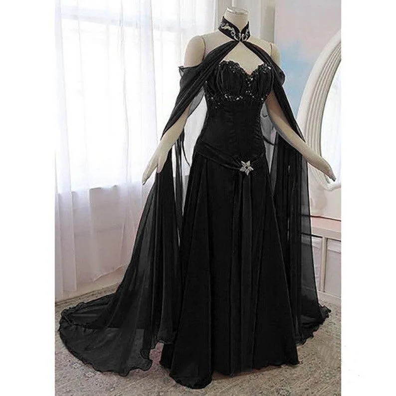 Vintage Medieval Evening Dress With Long Wrap