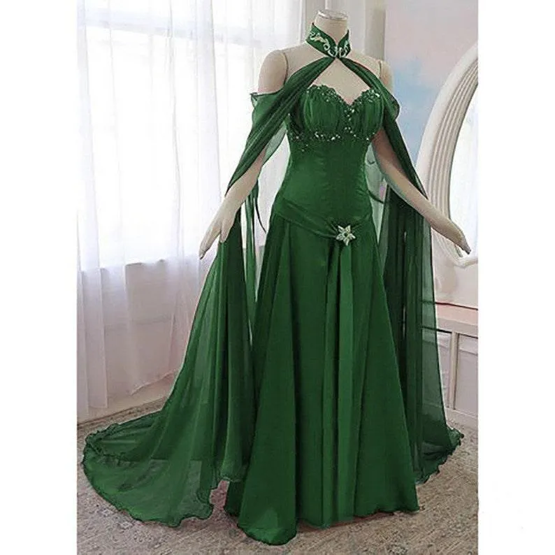 Vintage Medieval Evening Dress With Long Wrap