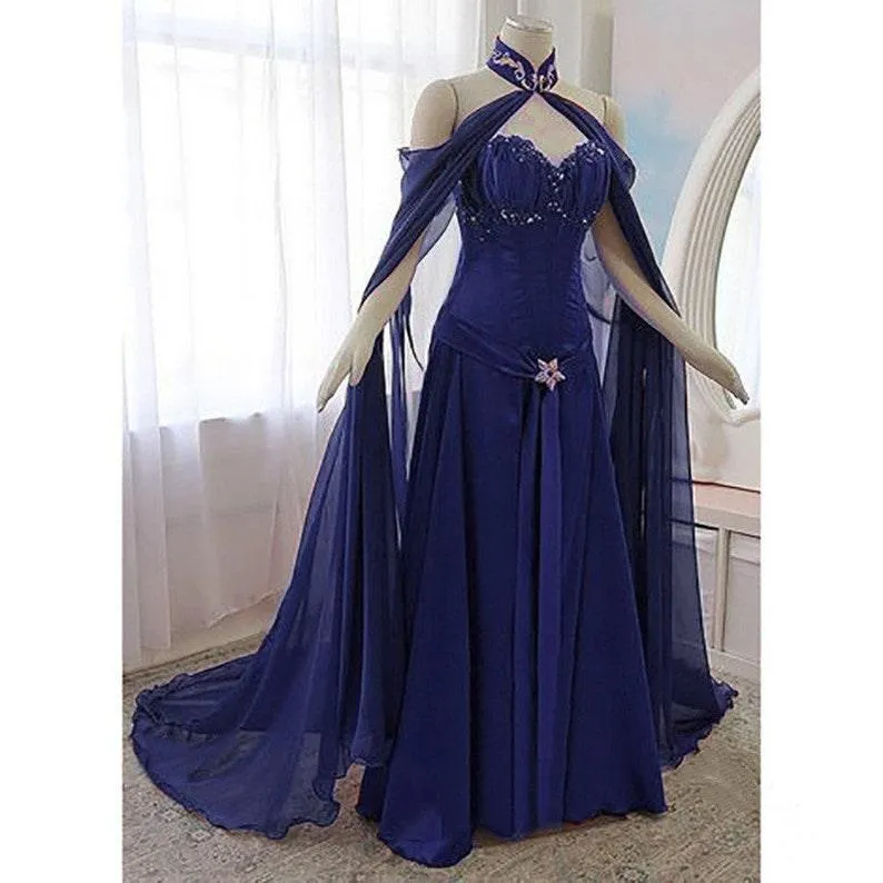 Vintage Medieval Evening Dress With Long Wrap