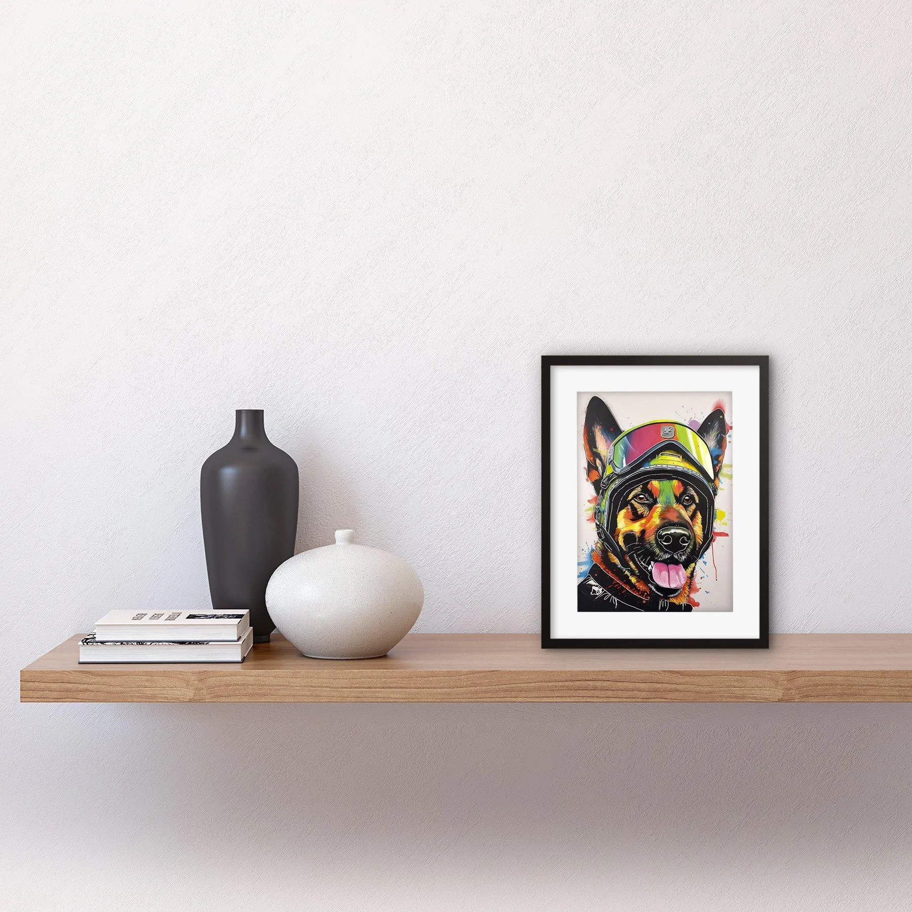 Wall Art & Pictures | Wall Art Print German Shepherd Dog Wearing Ski Helmet and Goggles Artwork Framed 9X7 Inch | Artery8