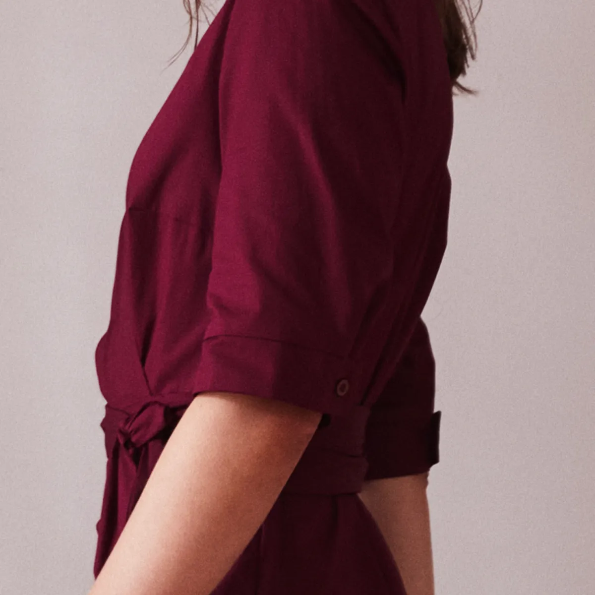 Wrap Midi Dress With Short Sleeve - Bordeaux