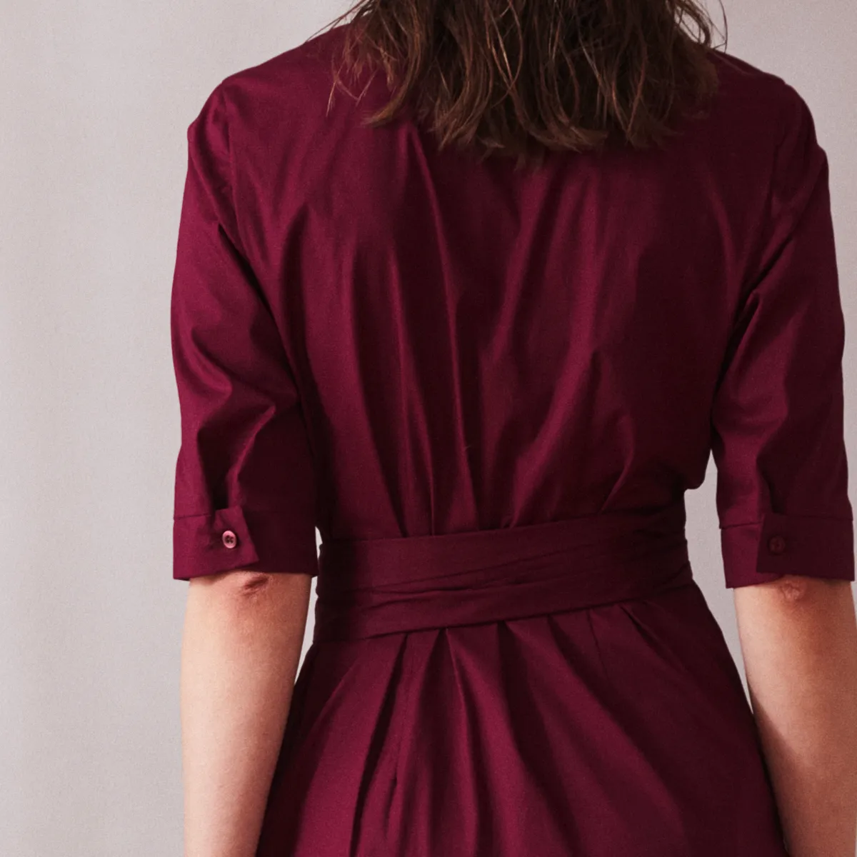 Wrap Midi Dress With Short Sleeve - Bordeaux